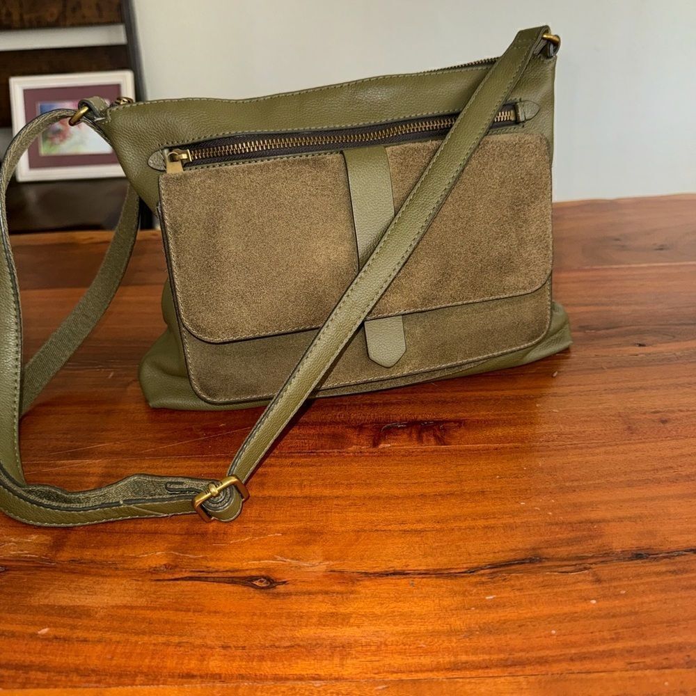 Fossil Kinley Green Leather Suede Crossbody Shoulder Bag Purse